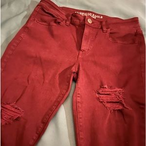 EUC American Eagle Outfitters Burgundy Distressed Jeans.
